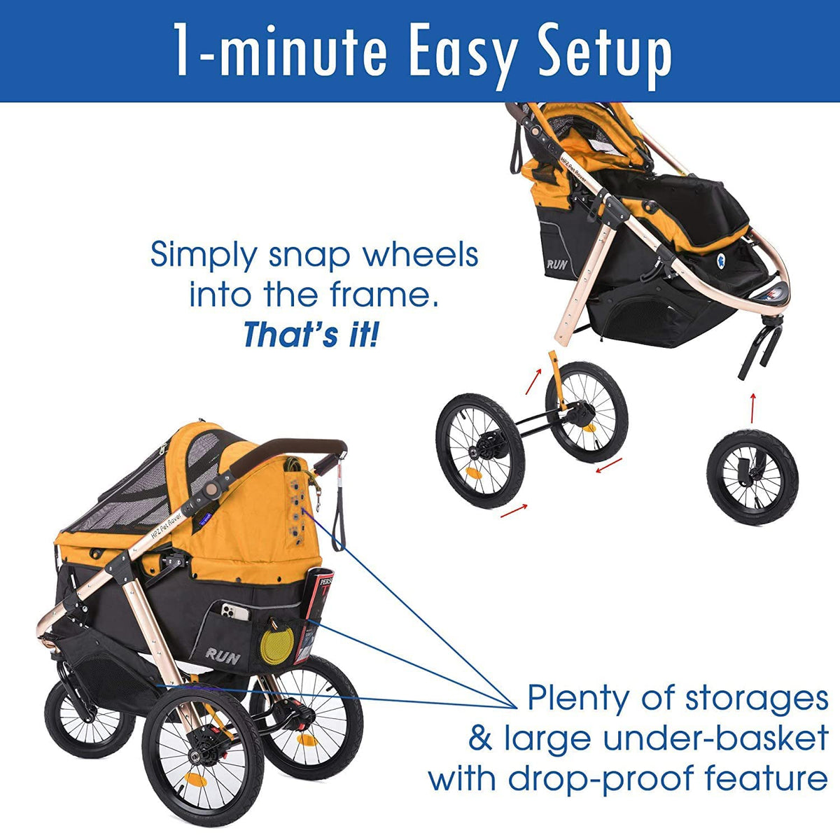 Jogging Sports Stroller with Comfort Rubber Wheels/Zipper-Less Entry/1-Hand Quick Fold/Aluminum Frame for Small/Medium Dogs, Cats and Pets (Green C...
