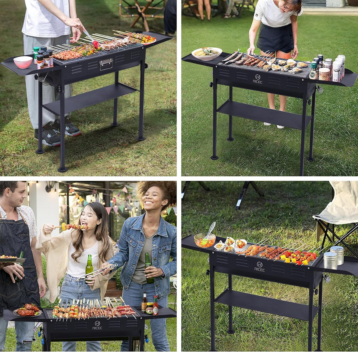 Portable Charcoal Grill, Folding Camping Grills + Camping Kitchen Station, Camping Table, Picnic Table, Grill Table, Folding Table
