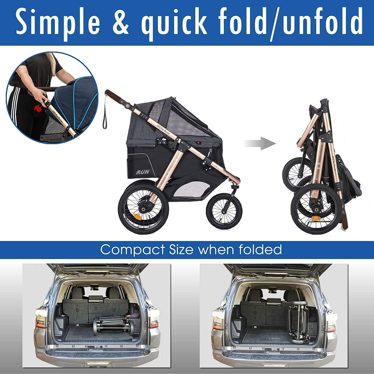 Jogging Sports Stroller with Comfort Rubber Wheels/Zipper-Less Entry/1-Hand Quick Fold/Aluminum Frame for Small/Medium Dogs, Cats and Pets (Green C...