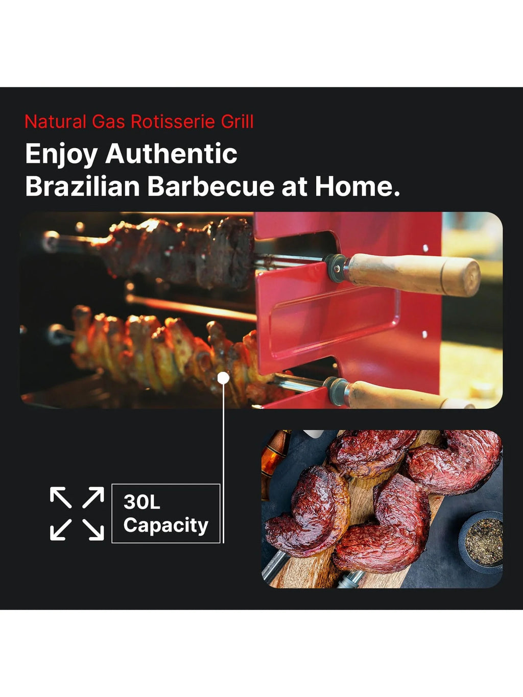 Brazilian Flame Churrasco" Gas Rotisserie Oven Grill Roaster with Auto Rotating Skewers for Rotisserie Chicken, Brazilian Style BBQ and Churrasco,...