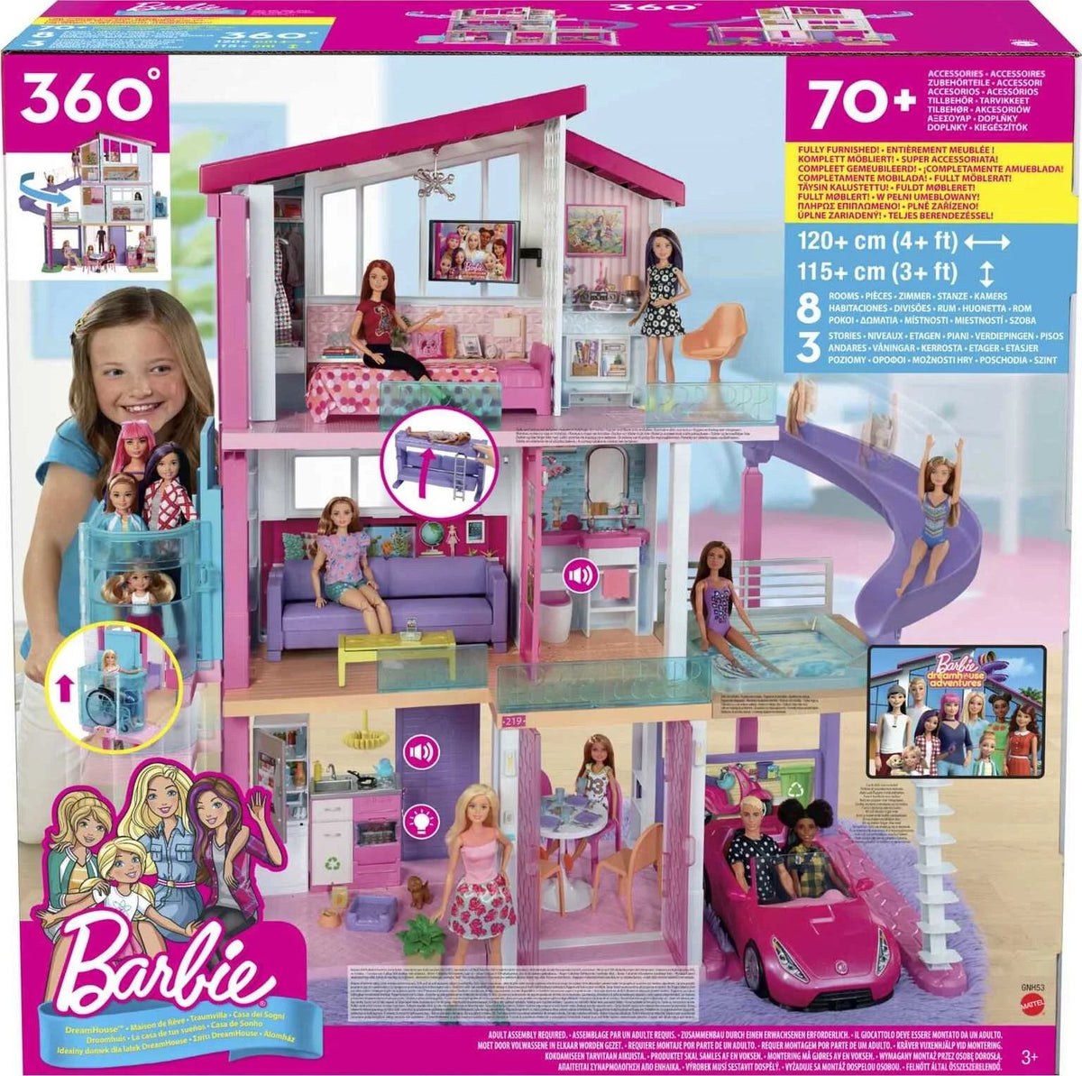 Barbie DreamHouse Dollhouse with 70+ Accessories, Working Elevator, Lights & Sounds