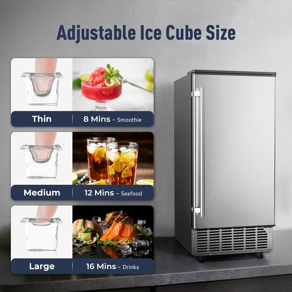 Commercial Under Counter Ice Maker Machine, 80Lbs/Day with 24lbs Ice Storage, Built-in Drain Pump/Automatic Cleaning/Timing Setting/Smart LCD Panel...