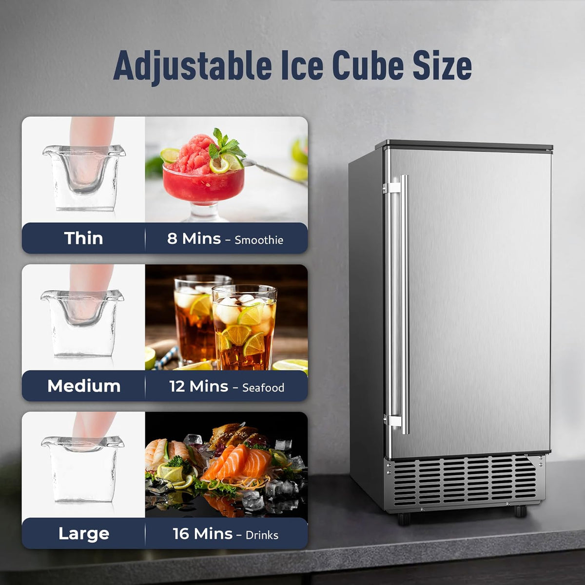 Commercial Under Counter Ice Maker Machine, 80Lbs/Day with 24lbs Ice Storage, Built-in Drain Pump/Automatic Cleaning/Timing Setting/Smart LCD Panel...