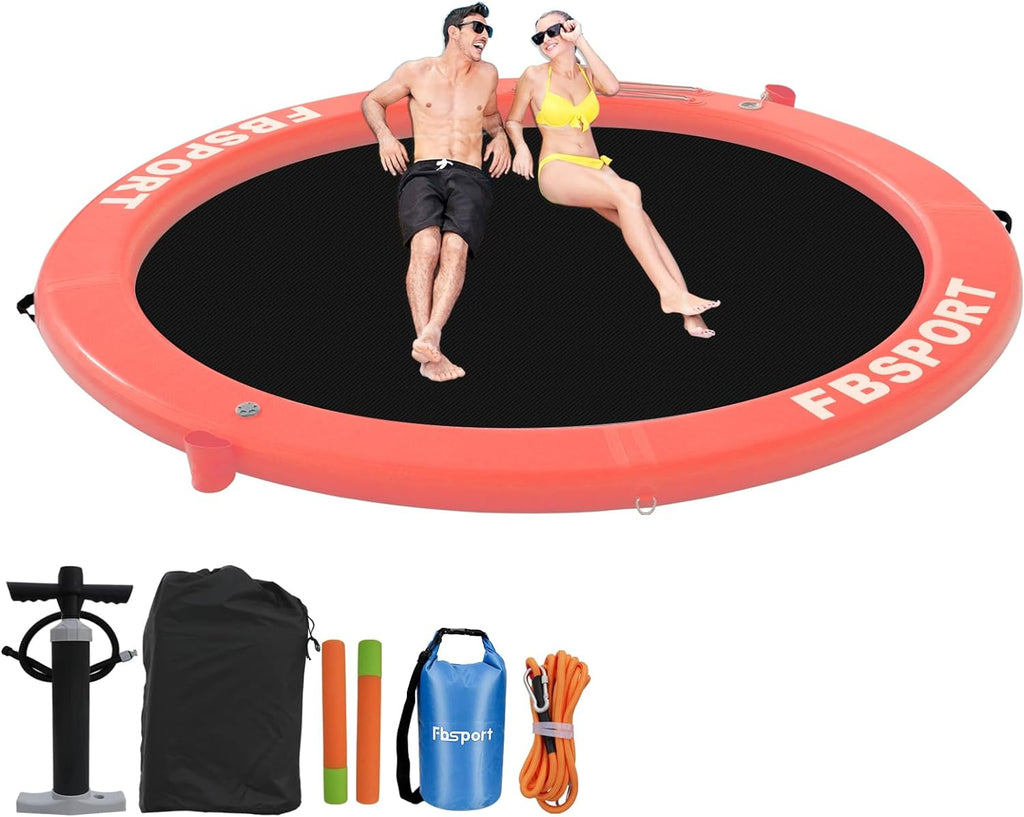 Inflatable Dock Floating Platform, 8ft Inflatable Water Hammock Floating Deck for Lake W/Cupholder, Round Floating Ring Float Ring, Pool Float Raft...