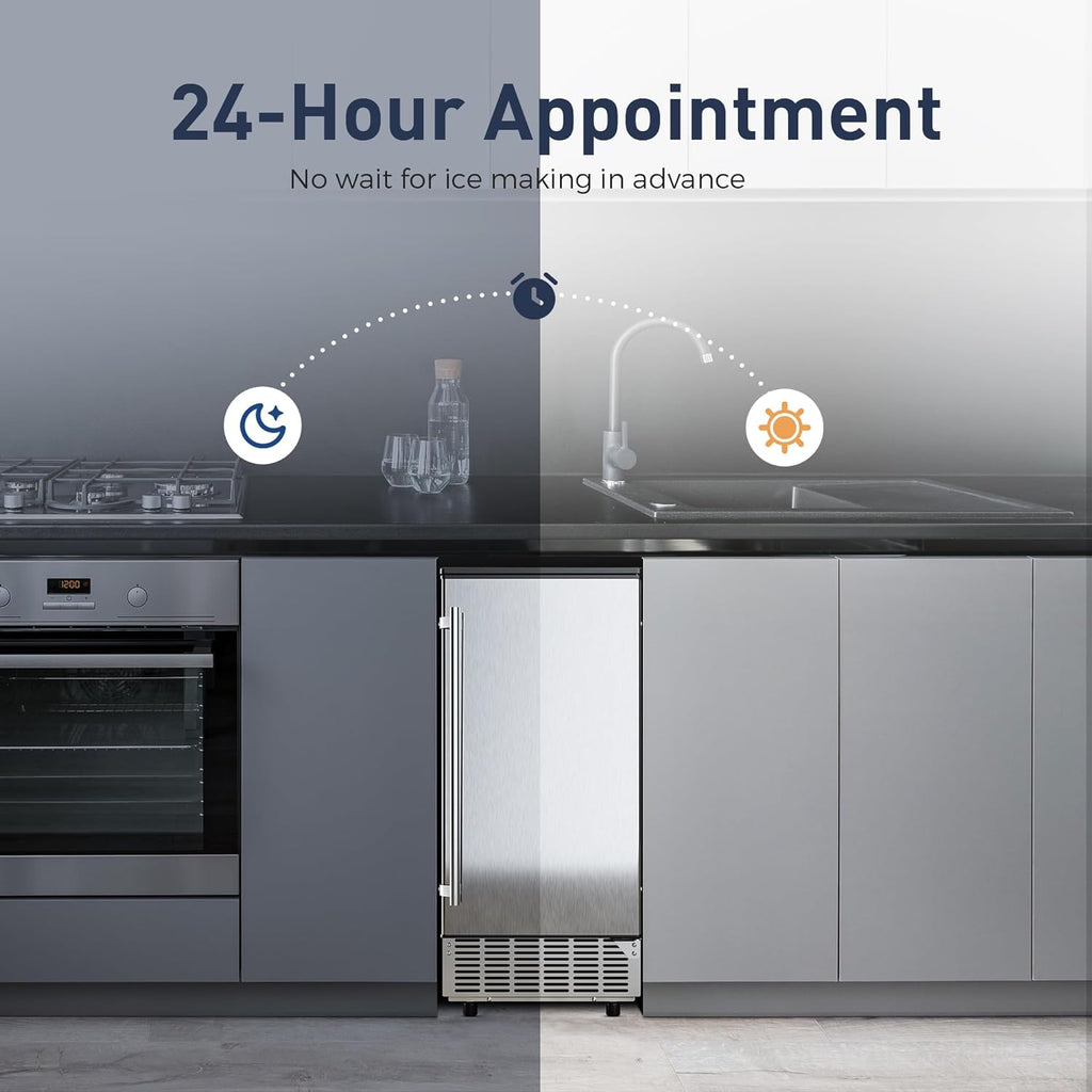 Commercial Under Counter Ice Maker Machine, 80Lbs/Day with 24lbs Ice Storage, Built-in Drain Pump/Automatic Cleaning/Timing Setting/Smart LCD Panel...