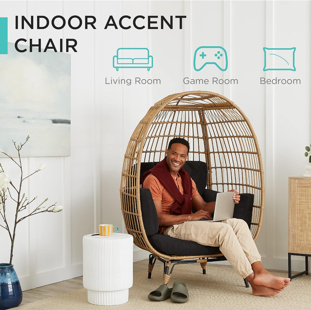 Best Choice Products Wicker Egg Chair, Oversized Indoor Outdoor Lounger for Patio, Backyard, Living Room w/ 4 Cushions, Steel Frame, 440lb Capacity...