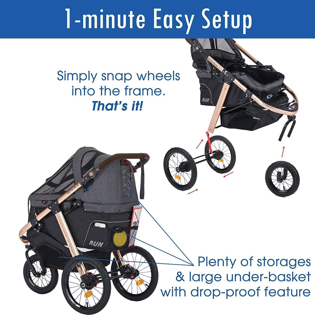 Jogging Sports Stroller with Comfort Rubber Wheels/Zipper-Less Entry/1-Hand Quick Fold/Aluminum Frame for Small/Medium Dogs, Cats and Pets (Green C...