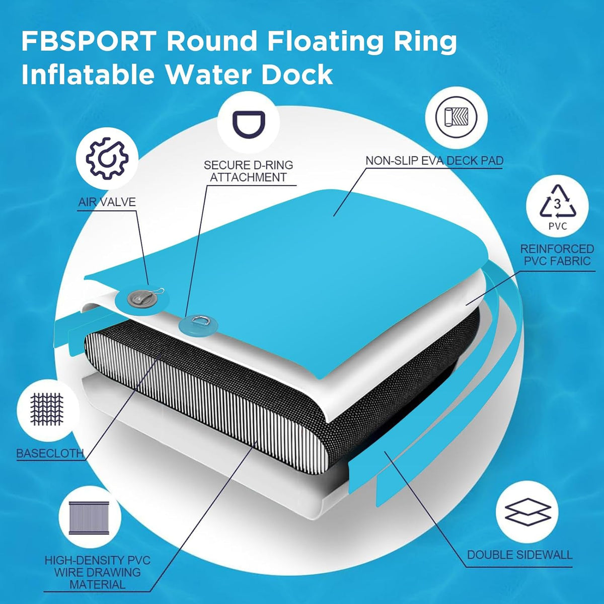 Inflatable Dock Floating Platform, 8ft Inflatable Water Hammock Floating Deck for Lake W/Cupholder, Round Floating Ring Float Ring, Pool Float Raft...