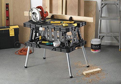 Keter — 197283 Folding Table Work Bench for Miter Saw Stand, Woodworking Tools and Accessories with Included 12 Inch Wood Clamps — Easy Garage Stor...