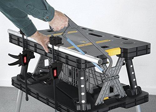 Keter — 197283 Folding Table Work Bench for Miter Saw Stand, Woodworking Tools and Accessories with Included 12 Inch Wood Clamps — Easy Garage Stor...