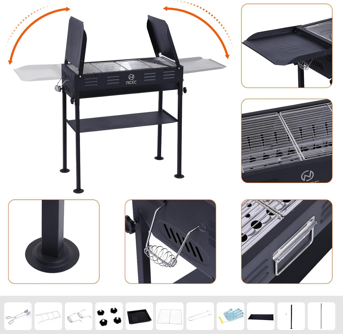 Portable Charcoal Grill, Folding Camping Grills + Camping Kitchen Station, Camping Table, Picnic Table, Grill Table, Folding Table
