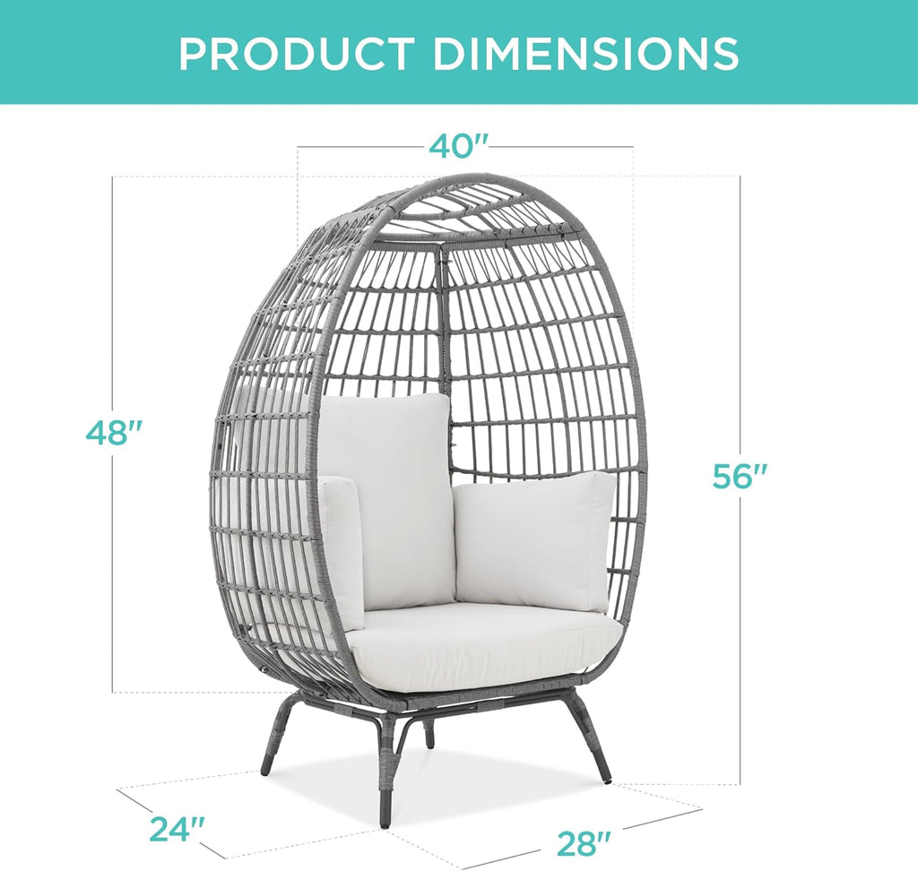 Best Choice Products Wicker Egg Chair, Oversized Indoor Outdoor Lounger for Patio, Backyard, Living Room w/ 4 Cushions, Steel Frame, 440lb Capacity...