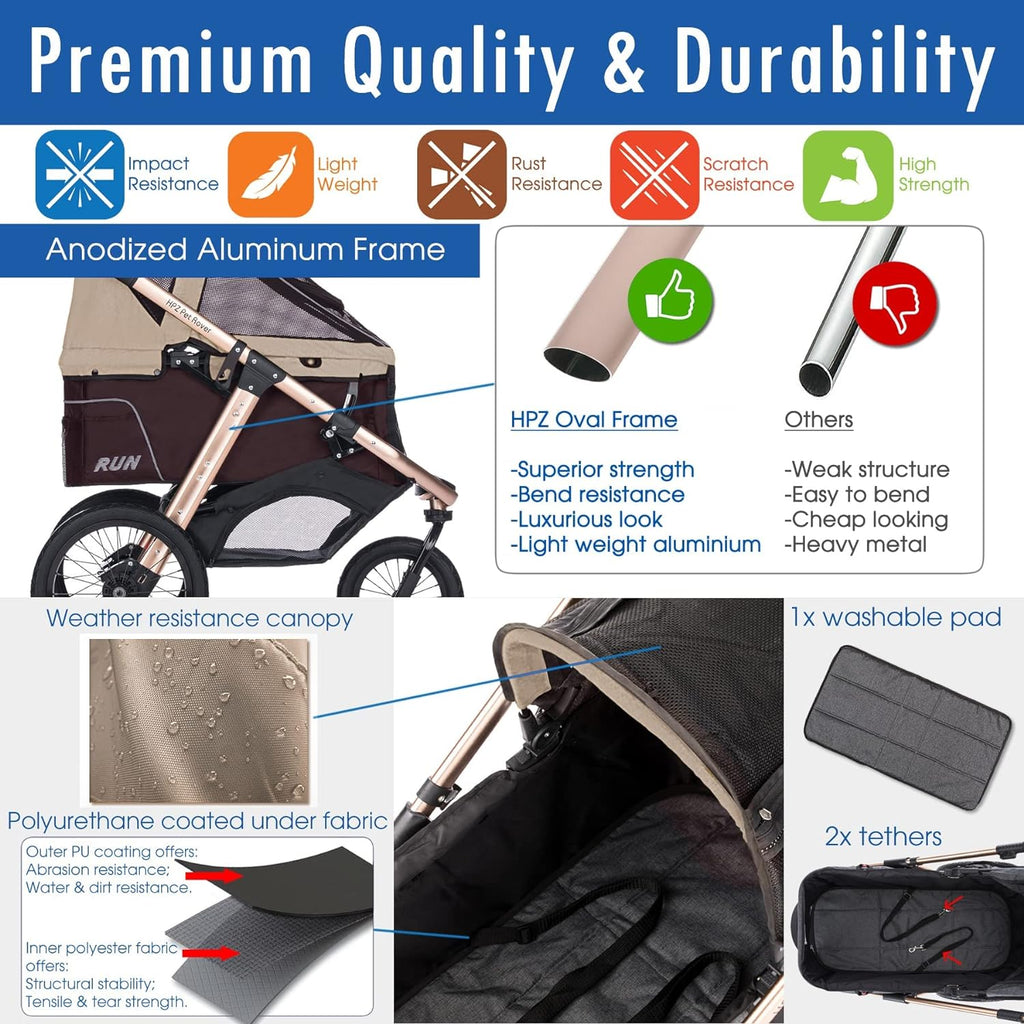 Jogging Sports Stroller with Comfort Rubber Wheels/Zipper-Less Entry/1-Hand Quick Fold/Aluminum Frame for Small/Medium Dogs, Cats and Pets (Green C...