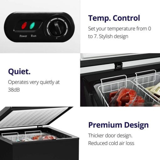 Northair Chest Freezer — 3.5 Cu Ft with 2 Removable Baskets — Reach In Freezer Chest — Quiet Compact Freezer — 7 Temperature Settings — Black