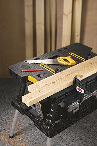 Keter — 197283 Folding Table Work Bench for Miter Saw Stand, Woodworking Tools and Accessories with Included 12 Inch Wood Clamps — Easy Garage Stor...