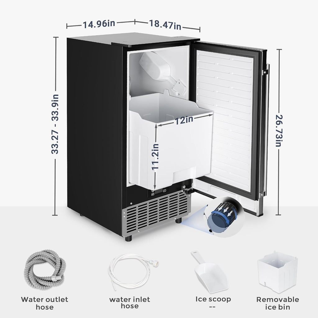 Commercial Under Counter Ice Maker Machine, 80Lbs/Day with 24lbs Ice Storage, Built-in Drain Pump/Automatic Cleaning/Timing Setting/Smart LCD Panel...