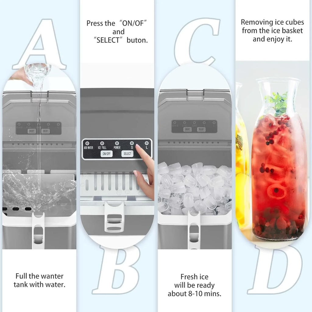 Countertop Ice Maker,Portable Ice Machine with Carry Handle,Self-Cleaning,Basket and Scoop,9 Cubes in 6 Mins,26.5lbs/24Hrs,2 Sizes of Bullet Ice,fo...