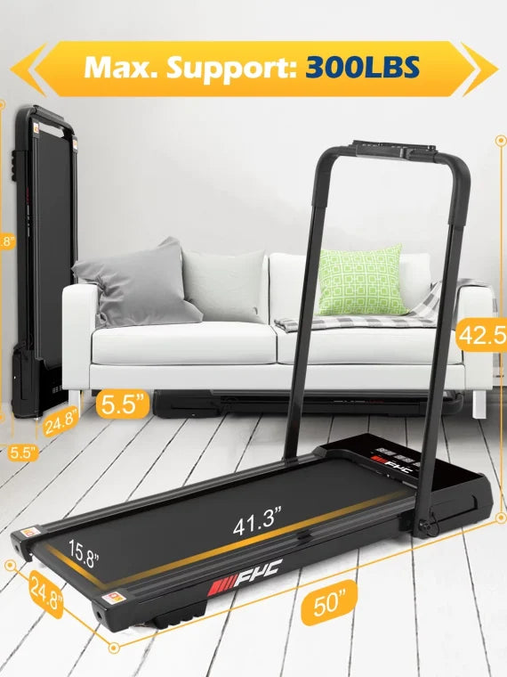 FYC 3.5HP Under Desk Treadmill 300LBS Weight Capacity, 2-in-1 Foldable Design, Remote Control & LED Display Compact Electric Walking and Running Ma...