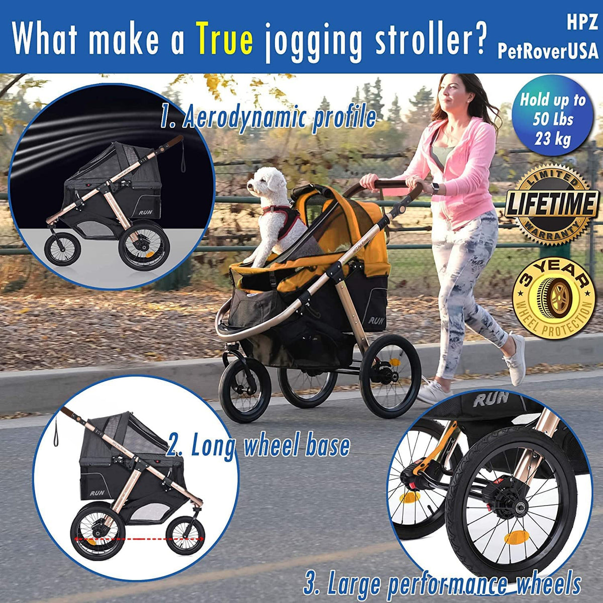 Jogging Sports Stroller with Comfort Rubber Wheels/Zipper-Less Entry/1-Hand Quick Fold/Aluminum Frame for Small/Medium Dogs, Cats and Pets (Green C...