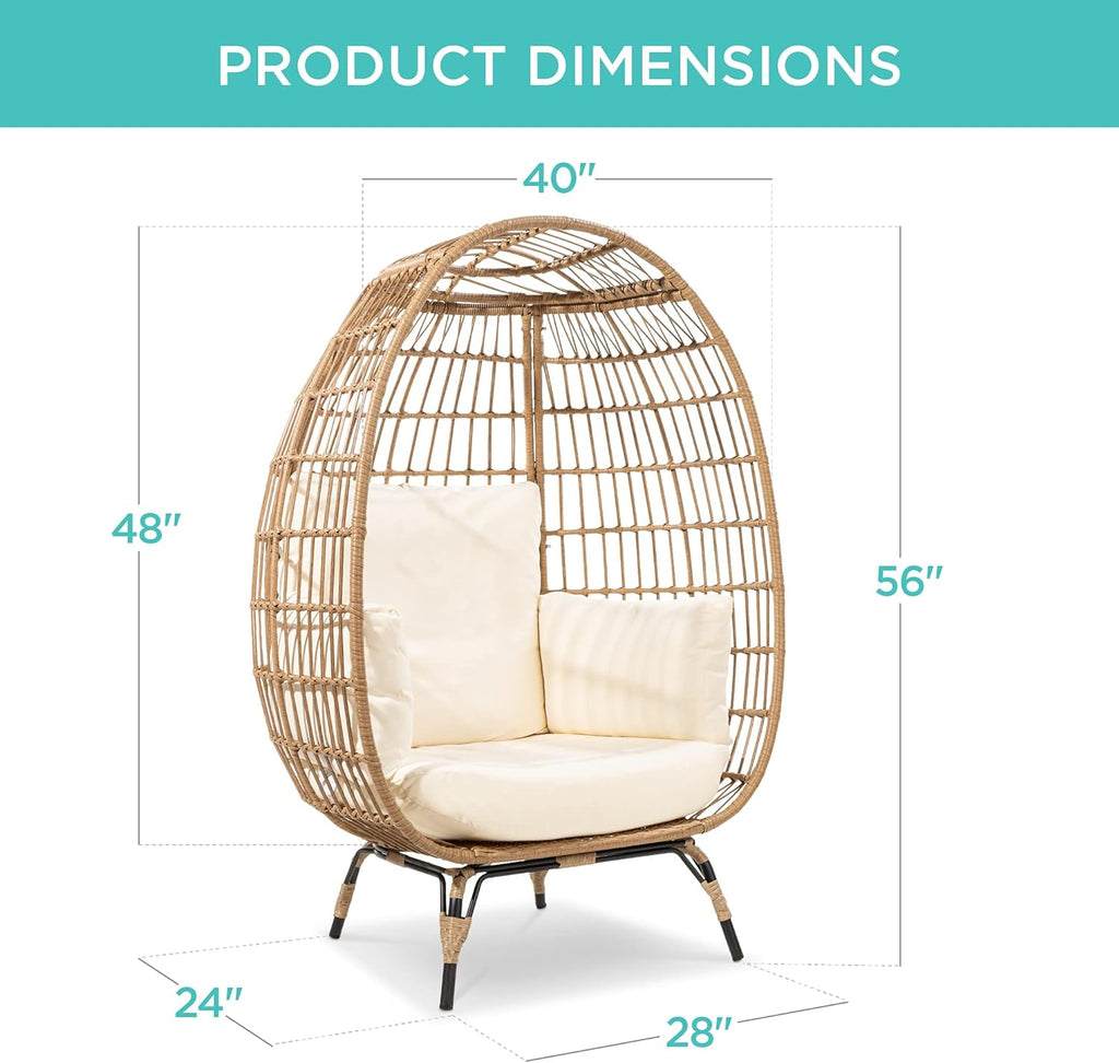 Best Choice Products Wicker Egg Chair, Oversized Indoor Outdoor Lounger for Patio, Backyard, Living Room w/ 4 Cushions, Steel Frame, 440lb Capacity...