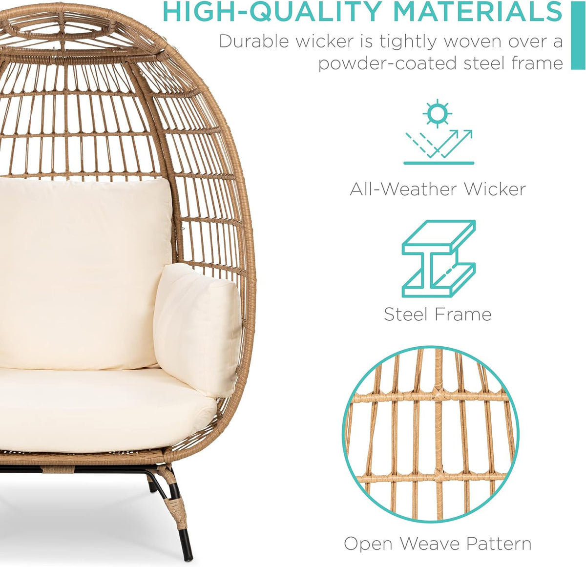 Best Choice Products Wicker Egg Chair, Oversized Indoor Outdoor Lounger for Patio, Backyard, Living Room w/ 4 Cushions, Steel Frame, 440lb Capacity...