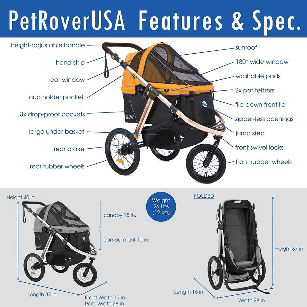 Jogging Sports Stroller with Comfort Rubber Wheels/Zipper-Less Entry/1-Hand Quick Fold/Aluminum Frame for Small/Medium Dogs, Cats and Pets (Green C...