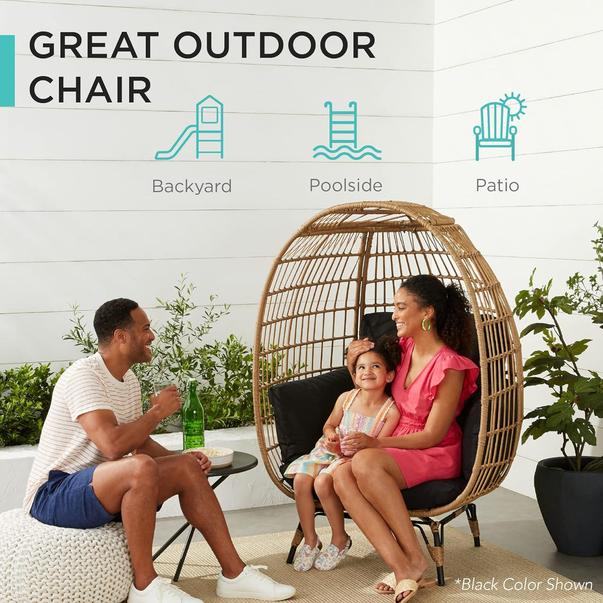 Best Choice Products Wicker Egg Chair, Oversized Indoor Outdoor Lounger for Patio, Backyard, Living Room w/ 4 Cushions, Steel Frame, 440lb Capacity...
