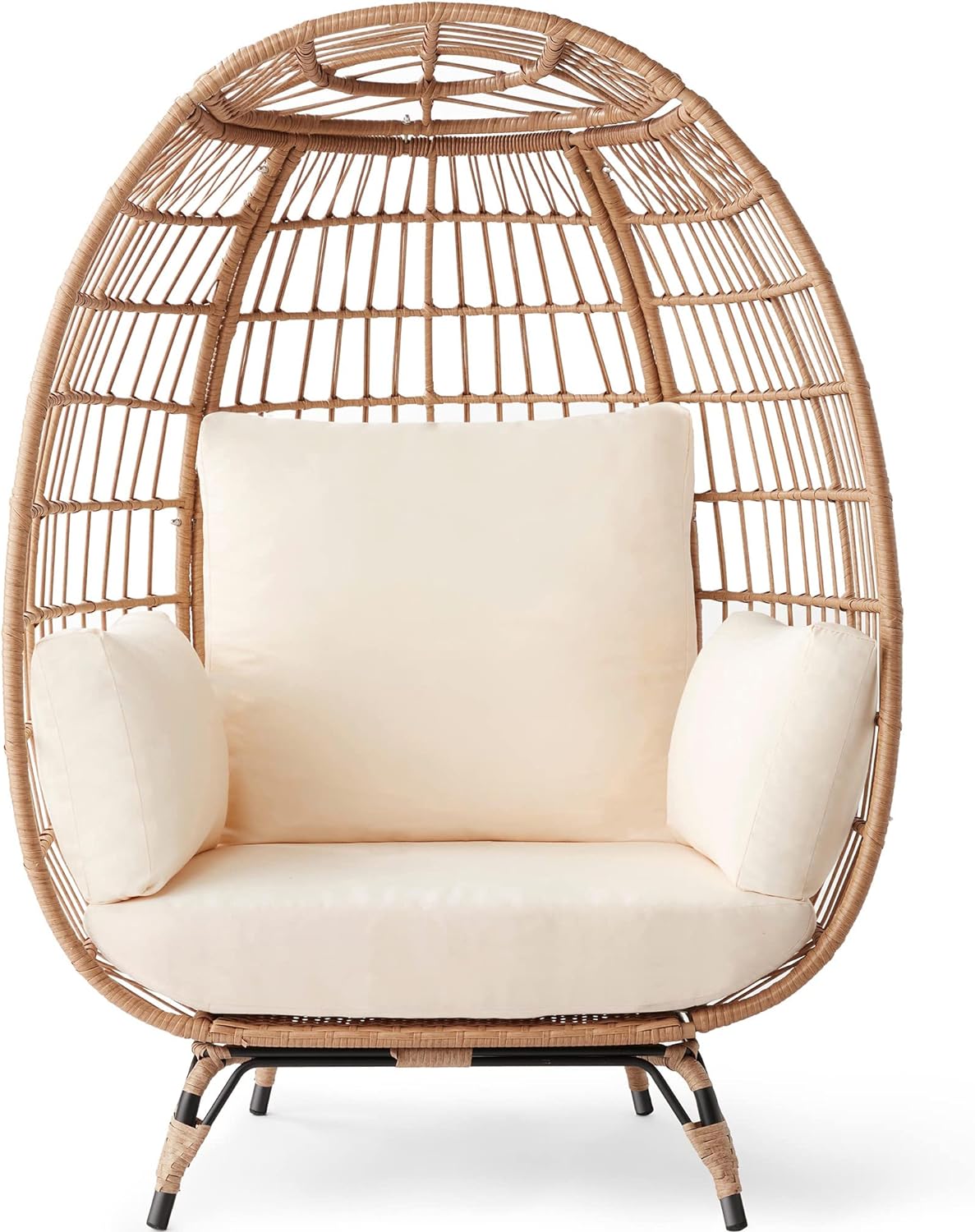 Best Choice Products Wicker Egg Chair, Oversized Indoor Outdoor Lounger for Patio, Backyard, Living Room w/ 4 Cushions, Steel Frame, 440lb Capacity...